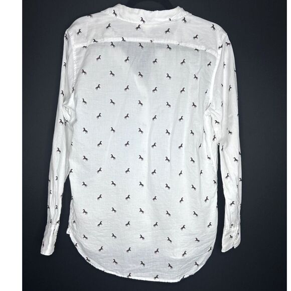 H&M L.O.G.G. Women's Western Cowgirl Horse Print Button Collared Down Blouse - Picture 3 of 8